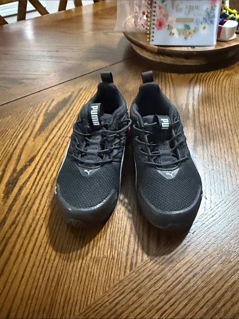 Puma Kids Black Mesh Lace-Up Sneakers with Subtle Silver Logo